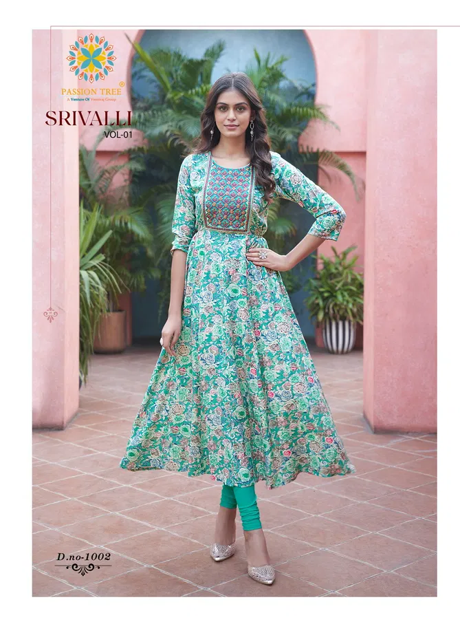 Srivalli Vol 1 By Passion Tree Rayon Printed Anarkali Kurti Suppliers In India